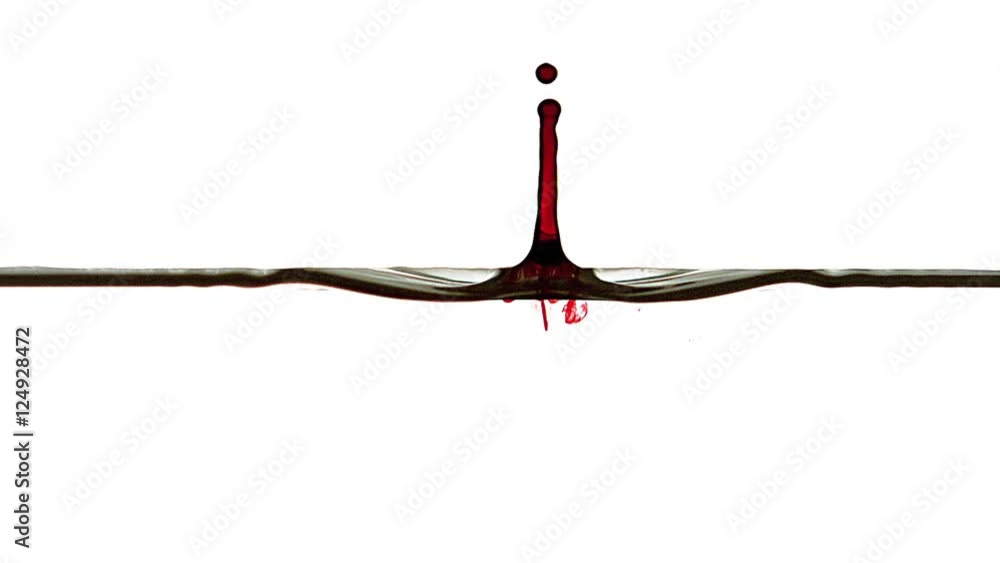 Drop of Red Ink falling into Water against White background, Slow motion Drop of Red Ink falling into Water against White background, Slow motion