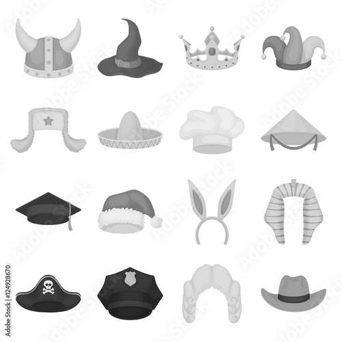 Hats set icons in monochrome style. Big collection of hats vector symbol stock illustration