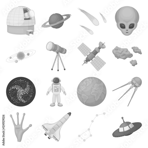 Space set icons in monochrome style. Big collection of space vector symbol stock illustration