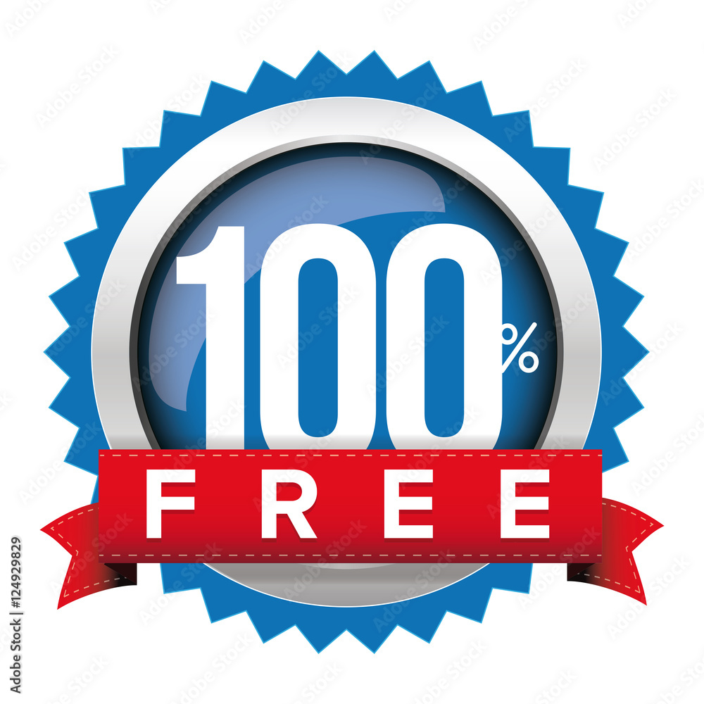 Hundred percent free badge with ribbon Hundred percent free badge with ribbon