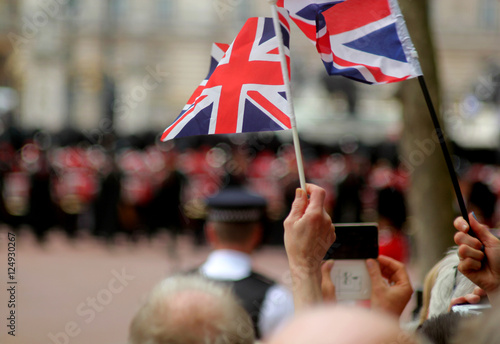 Abstract Union Jack flag scene Trooping The Colour 2016 London England 