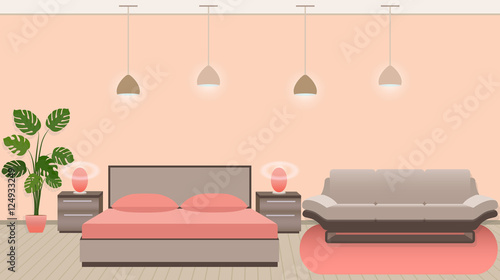 Luxury hotel room interior with modern style furniture and light