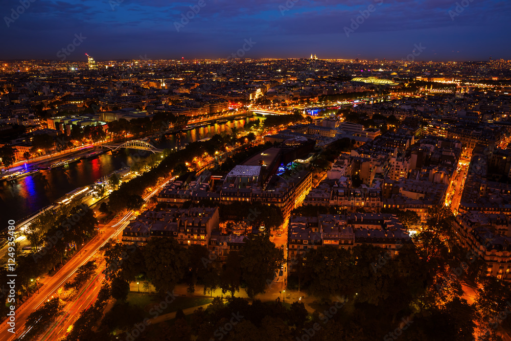 aerial view of Paris at night