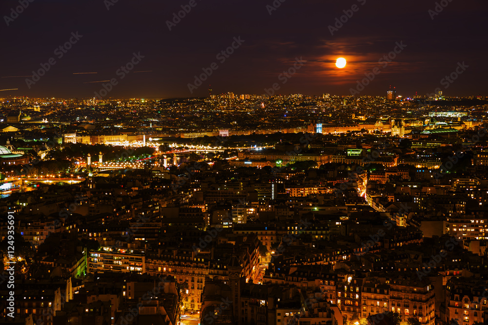 aerial view of Paris at night