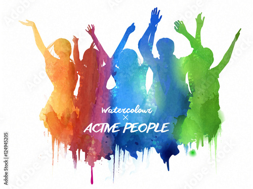 Watercolor jumping silhouette