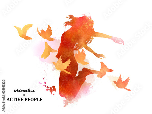 Watercolor jumping silhouette