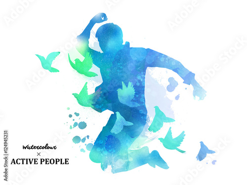 Watercolor jumping silhouette