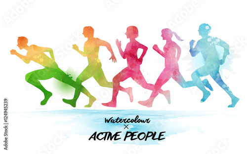 Watercolor running people