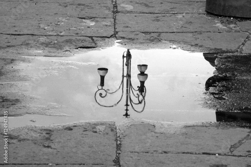 Wallpaper Mural lamp-post n puddle reflections 2 bw Torontodigital.ca