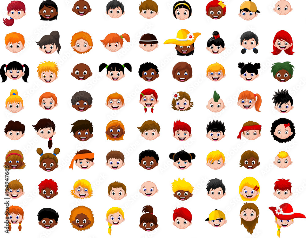 Obraz premium big Set of cartoon children head