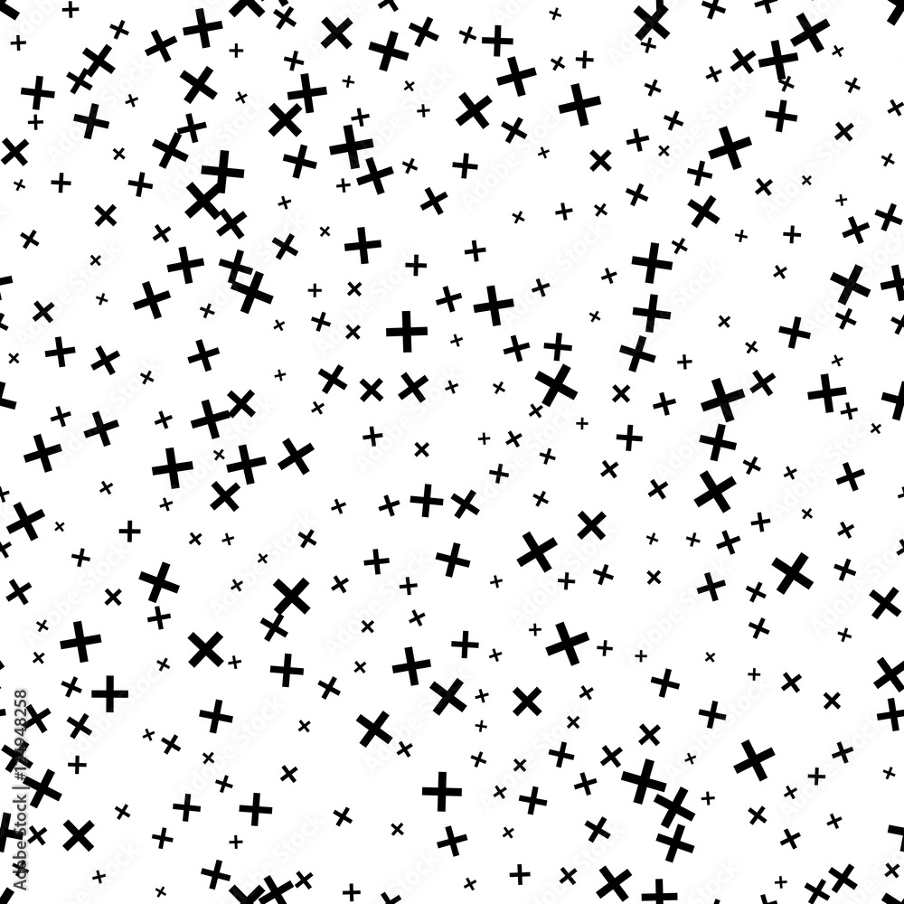 Obraz premium Seamless black, white abstract pattern. Memphis style, 80th. Decorative background