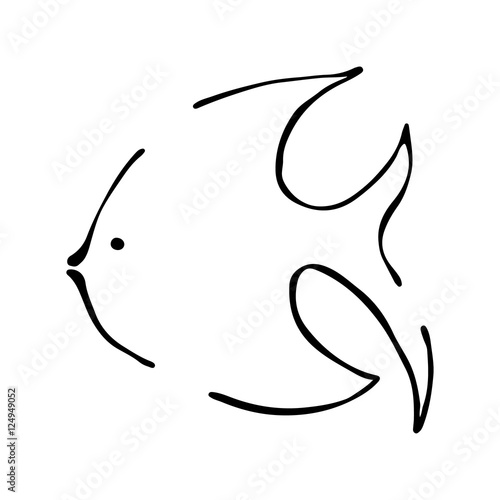 Vector black and white illustration. Fish isolated on the white background. Hand drawn contour lines and strokes. Marine logo, icon, sign. Graphic vector illustration.