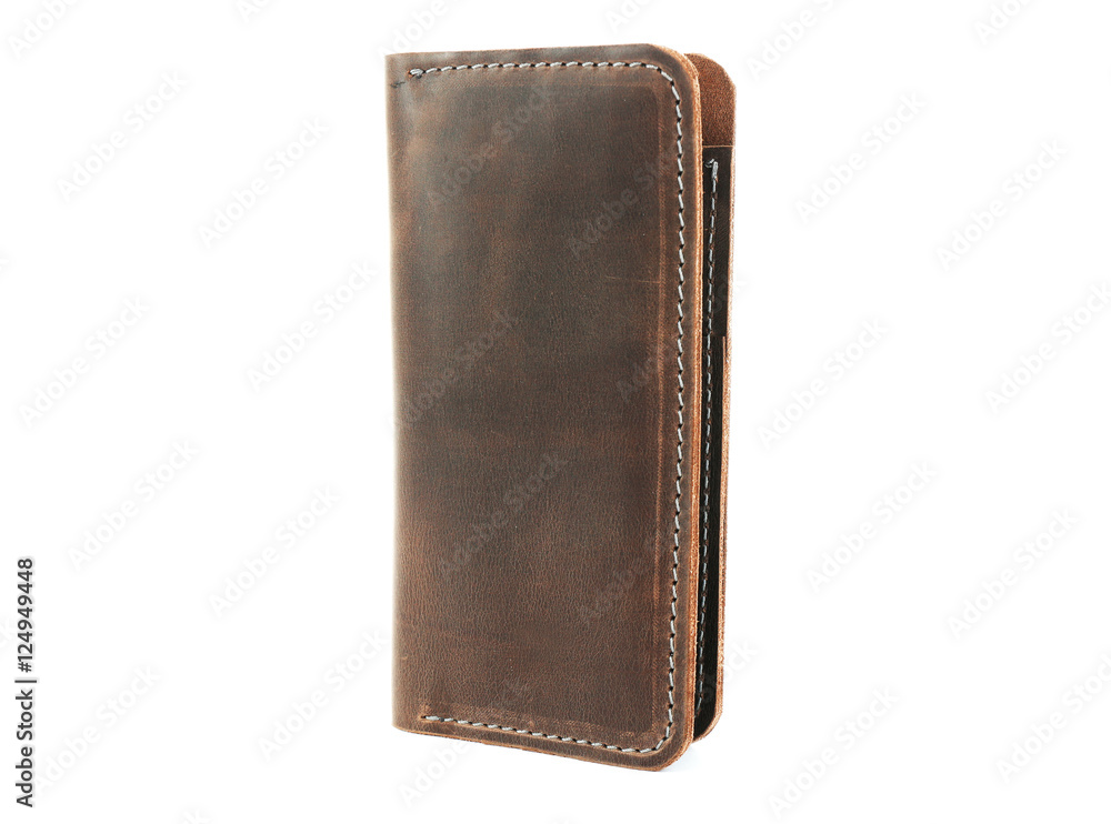 Fotografie Brown leather purse isolated on white