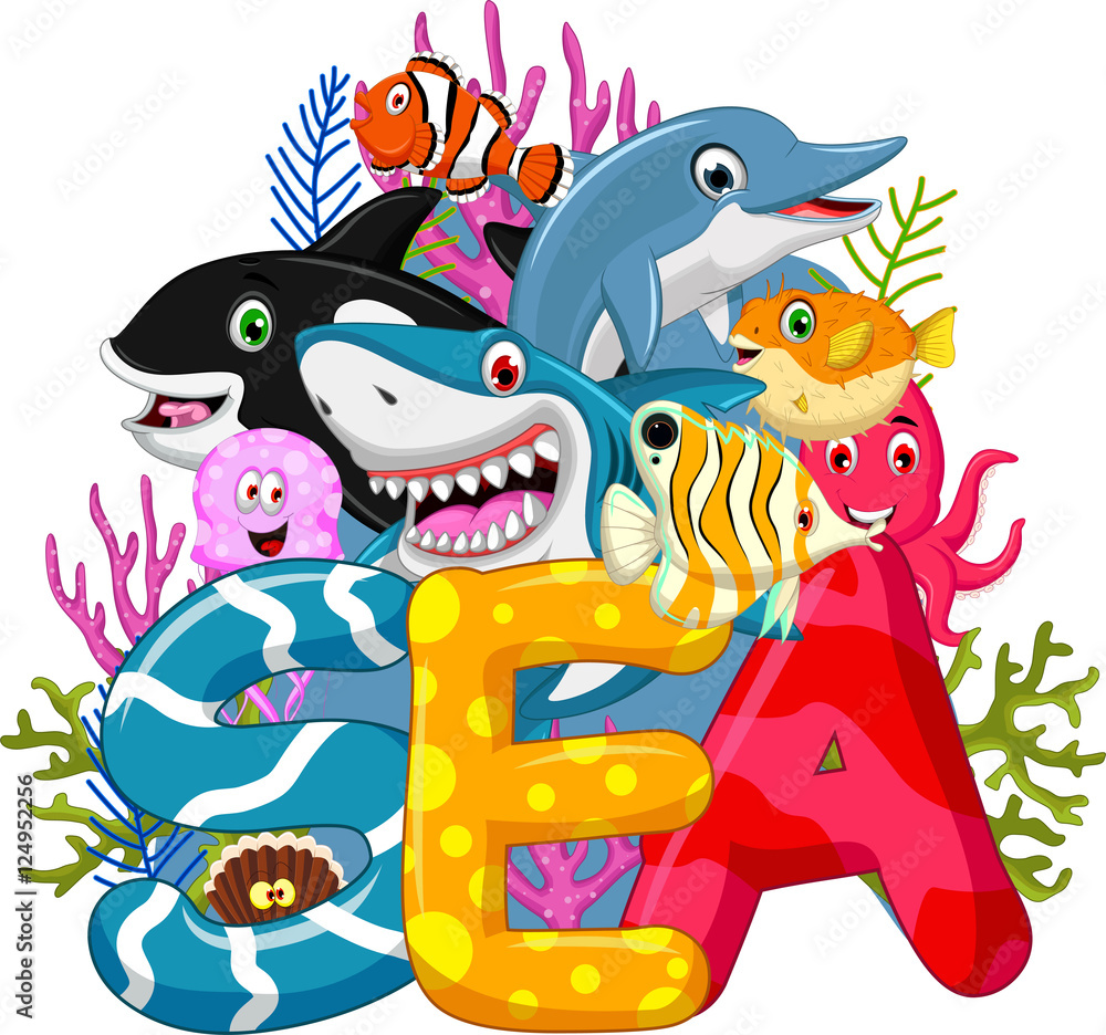 Naklejka premium Sea life cartoon