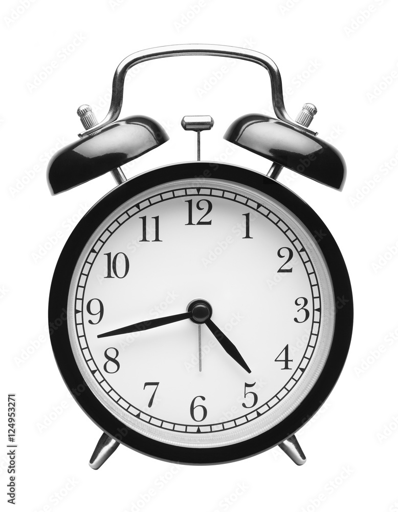 black alarm clock isolated on white background black alarm clock isolated on white background