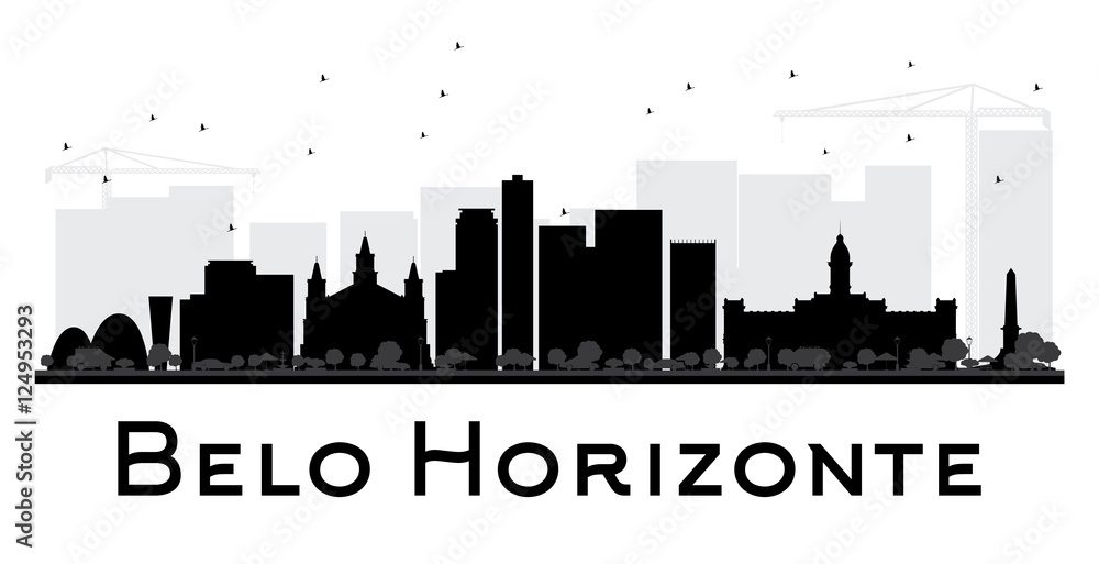 Belo Horizonte City skyline black and white silhouette.