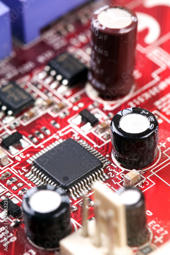Closeup of electronic components on electronic board