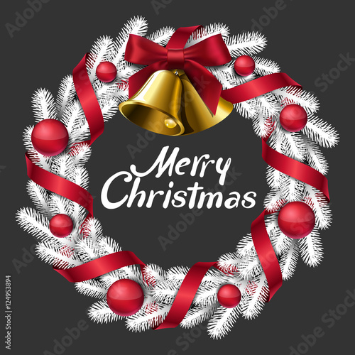 Christmas wreath with bells ribbons and balls