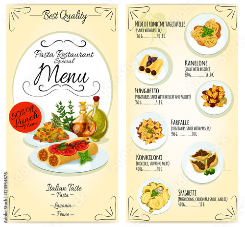 Italian pasta restaurant menu card template