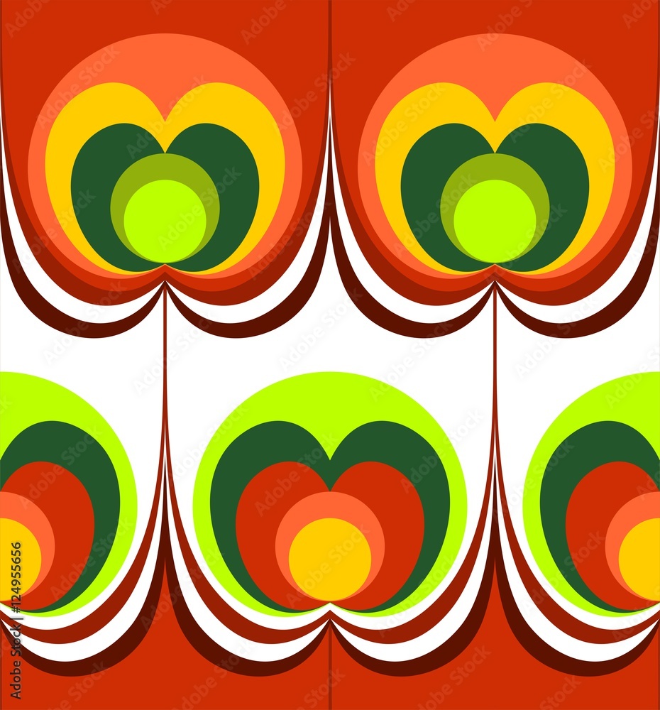 Seamless retro drop circles flower apple background pattern green orange red