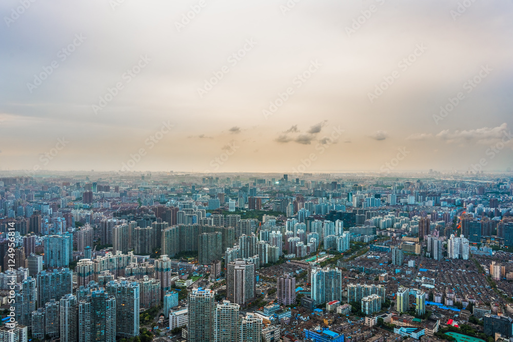 aerial view of cityscape in China.
