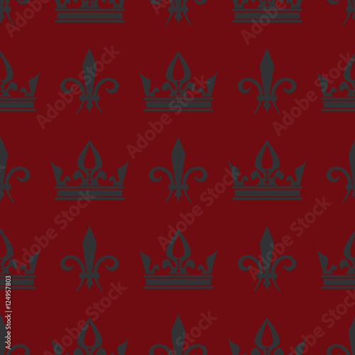 Red vector crowns and fleur de lis seamless pattern