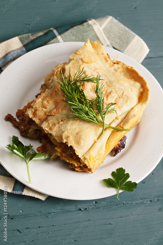 Plate with lasagna Plate with lasagna