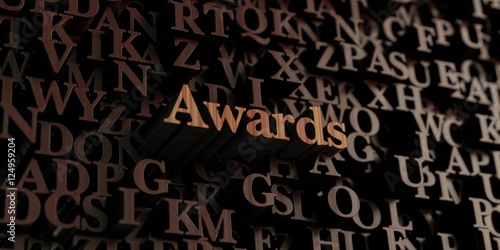 Awards - Wooden 3D rendered letters/message. Can be used for an online banner ad or a print postcard.