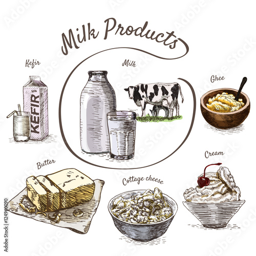 Dairy products colorful illustration.