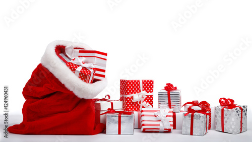 Bag of Santa Claus with gifts photo