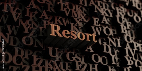 Resort - Wooden 3D rendered letters/message. Can be used for an online banner ad or a print postcard.