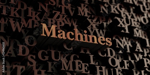 Machines - Wooden 3D rendered letters/message. Can be used for an online banner ad or a print postcard.