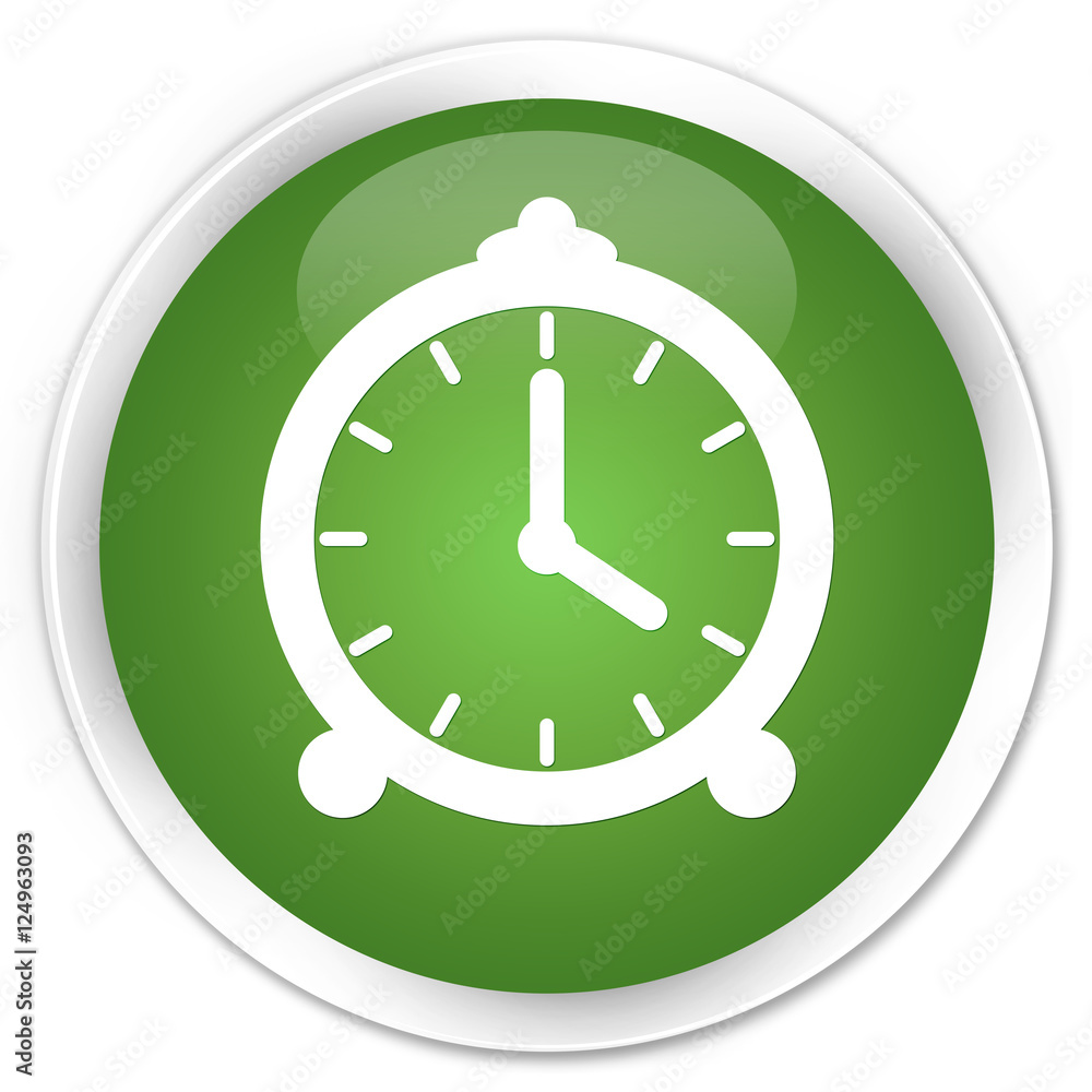 Alarm clock icon soft green glossy round button Alarm clock icon soft green glossy round button
