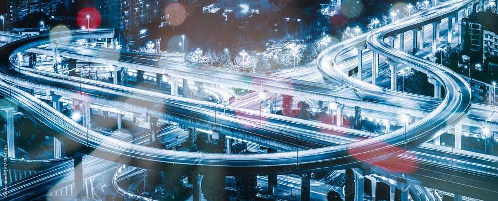 Aerial View of Shanghai overpass at Night in China. Aerial View of Shanghai overpass at Night in China.
