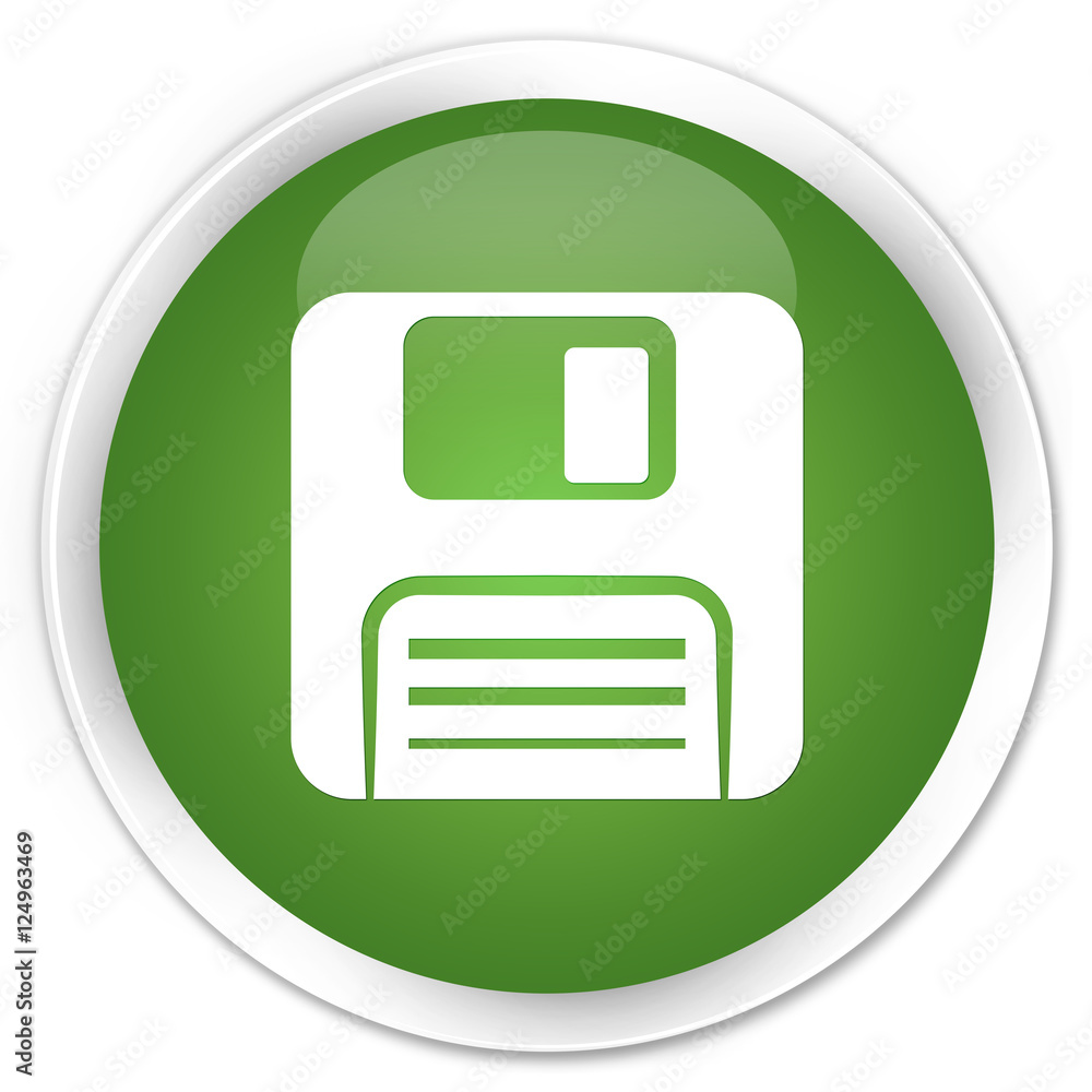 Floppy disk icon soft green glossy round button Floppy disk icon soft green glossy round button