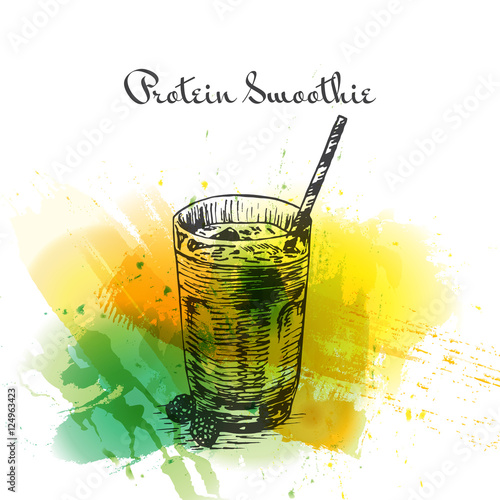 Protein smoothie colorful watercolor effect illustration.