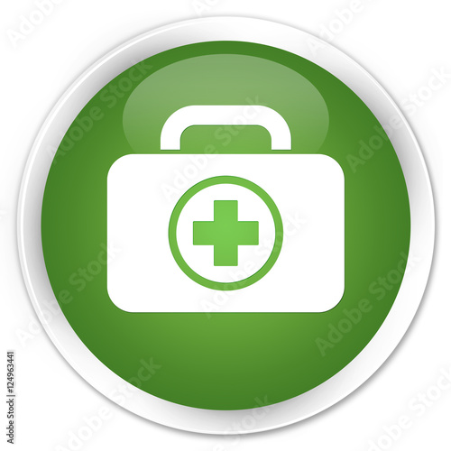 First aid kit icon soft green glossy round button