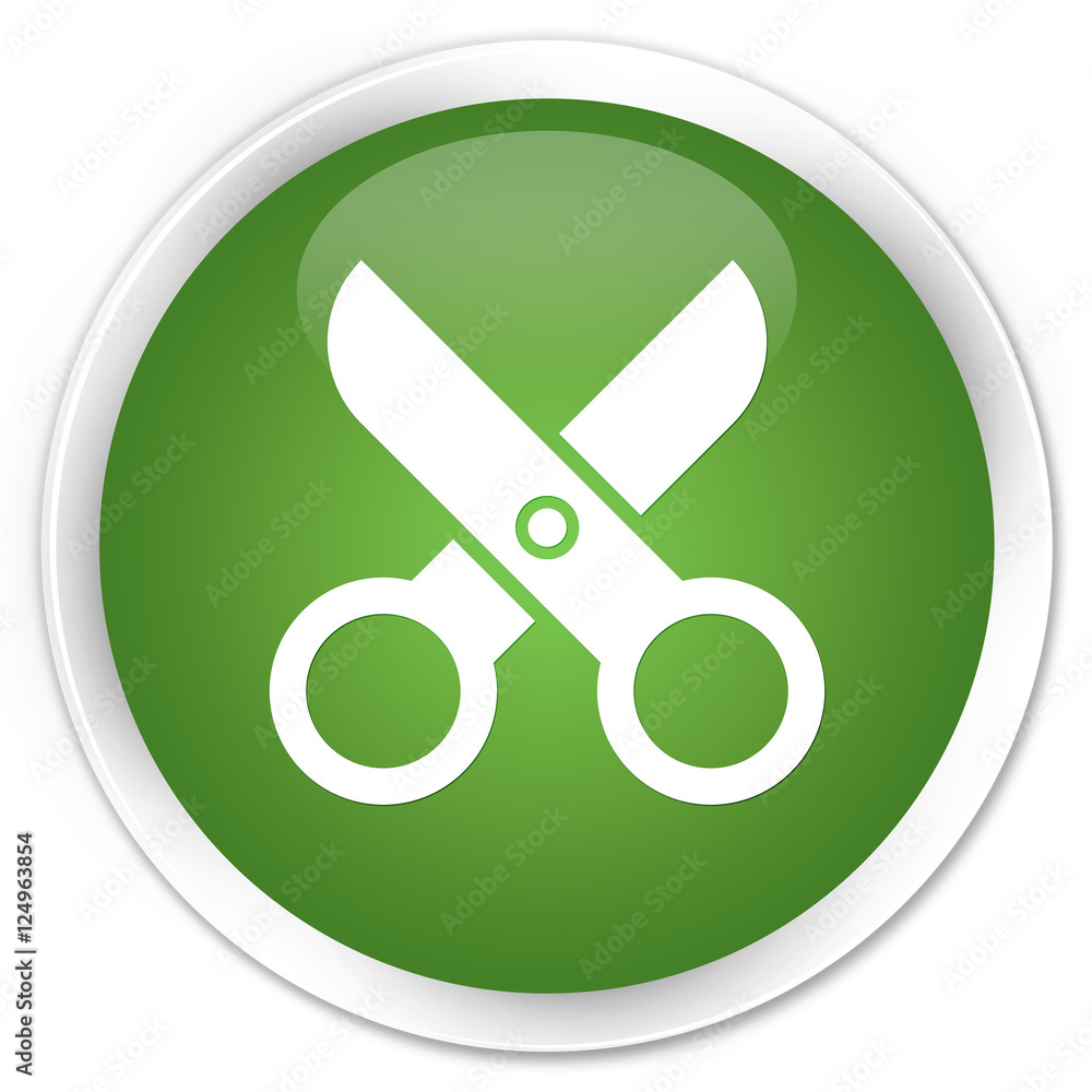 Scissors icon soft green glossy round button Scissors icon soft green glossy round button