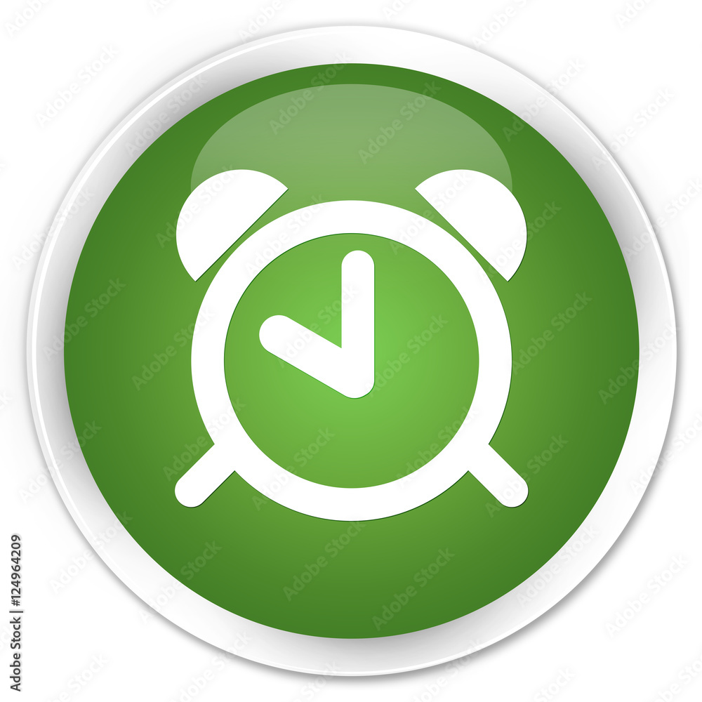 Alarm clock icon soft green glossy round button Alarm clock icon soft green glossy round button