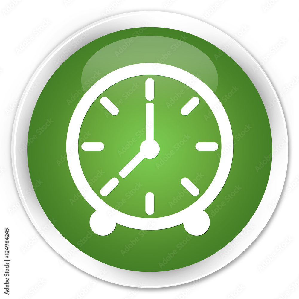 Clock icon soft green glossy round button Clock icon soft green glossy round button