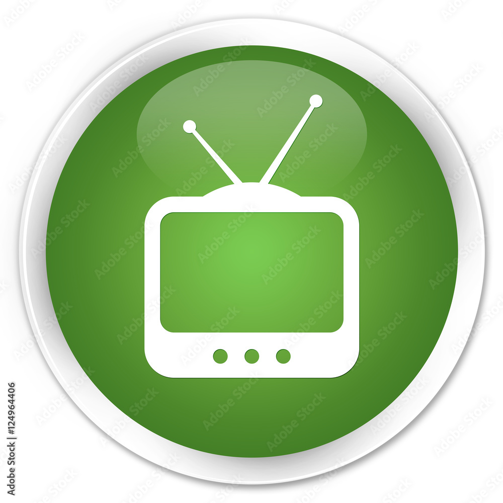 TV icon soft green glossy round button TV icon soft green glossy round button