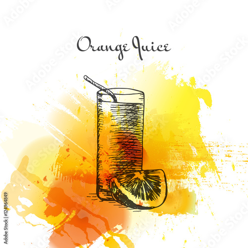 Orange juice colorful watercolor effect illustration.
