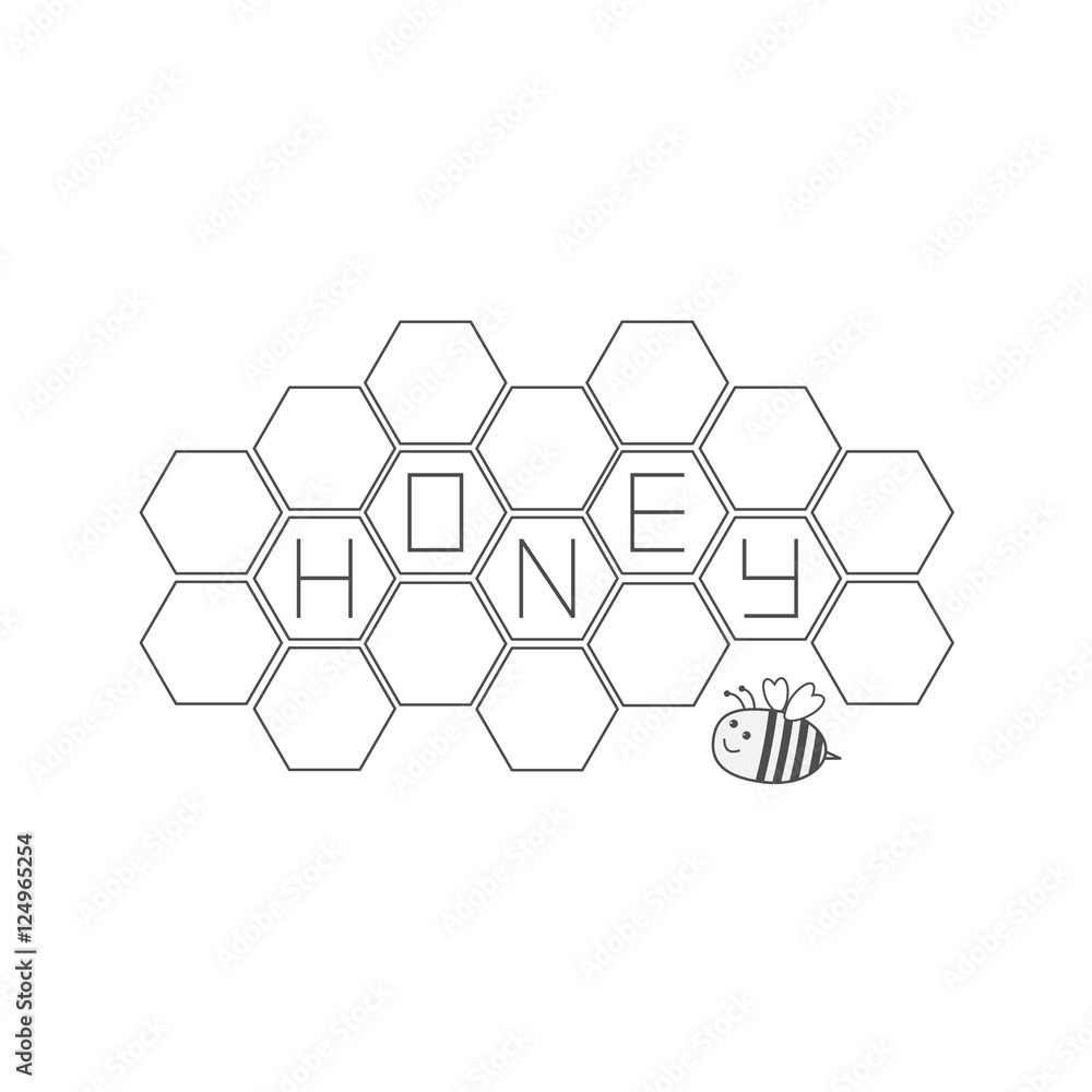 Honeycomb set. Bee insect animal. Beehive element. Honey text icon. Isolated. White background. Flat design. Honeycomb set. Bee insect animal. Beehive element. Honey text icon. Isolated. White background. Flat design.