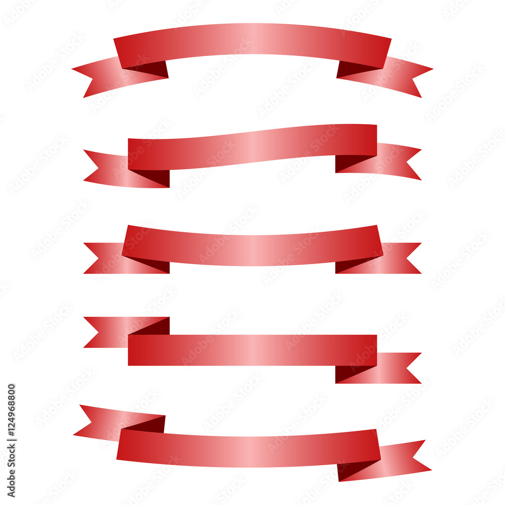 Red ribbons set, isolated on white background. Vector illustration Red ribbons set, isolated on white background. Vector illustration