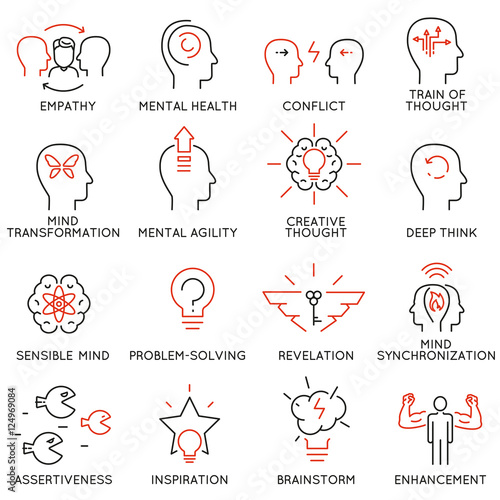 Vector set of 16 linear thin icons related to striving for success, leadership development, career progress and personal training. Mono line pictograms and infographics design elements - part 8