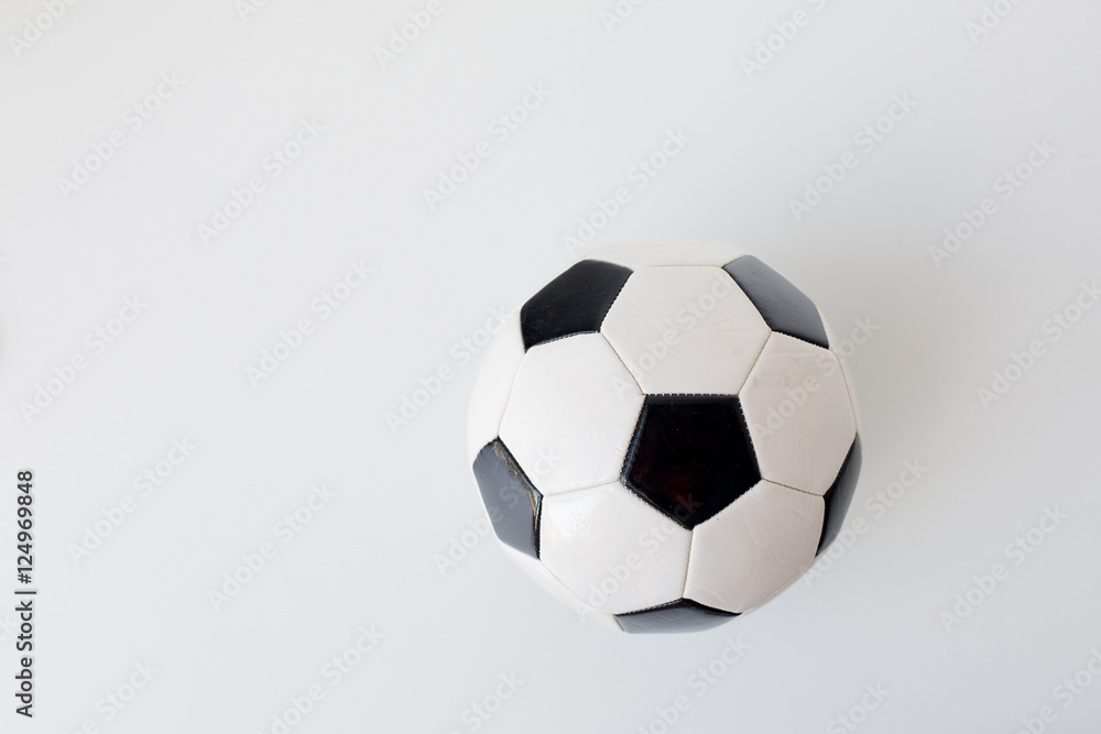 close up of football or soccer ball over white