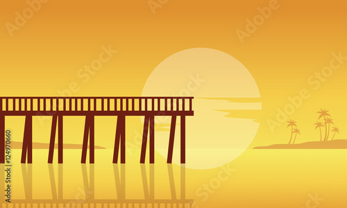 Silhouette of seaside with pier landscape