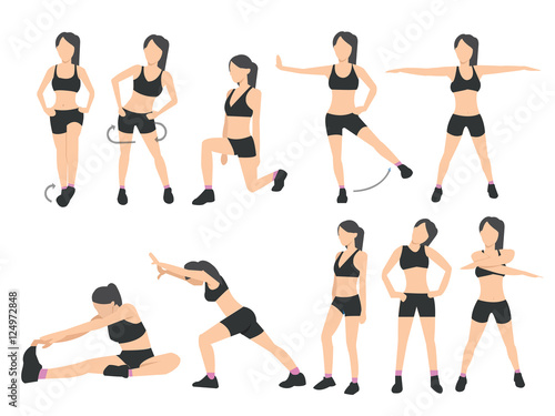 Sport women set. A character in various poses.