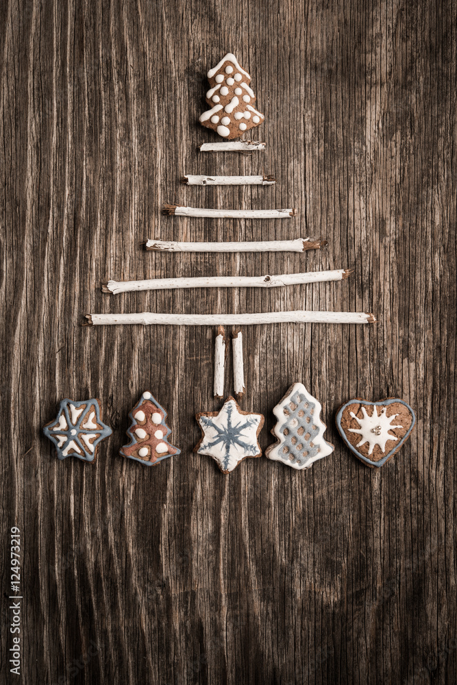 Handmade Christmas tree and gingerbread cookies Handmade Christmas tree and gingerbread cookies