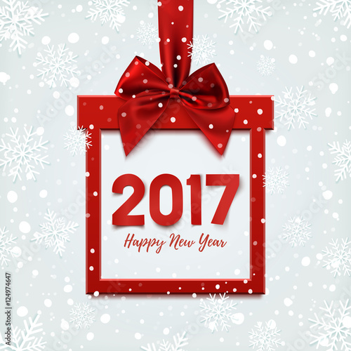 Happy New Year 2017  square banner in form of Christmas gift.